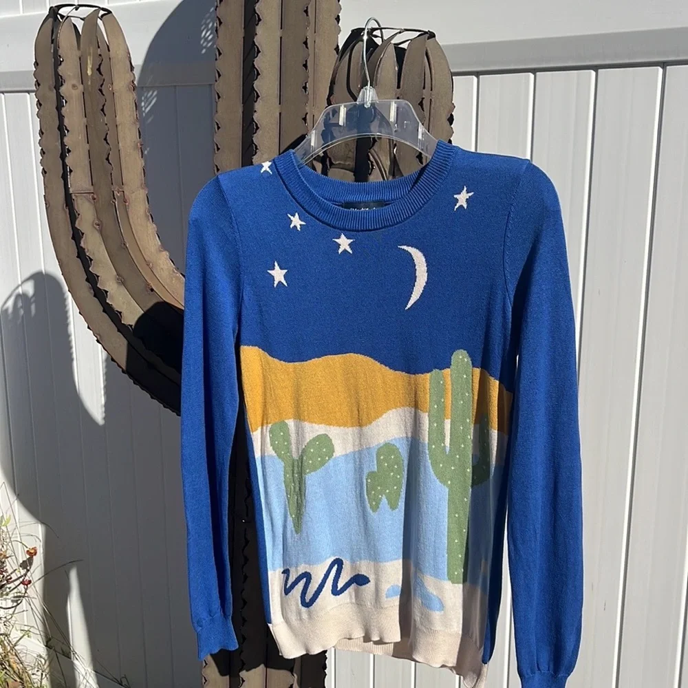 ModCloth Blue Desert Moonscape Sweater - Picture 2 of 14